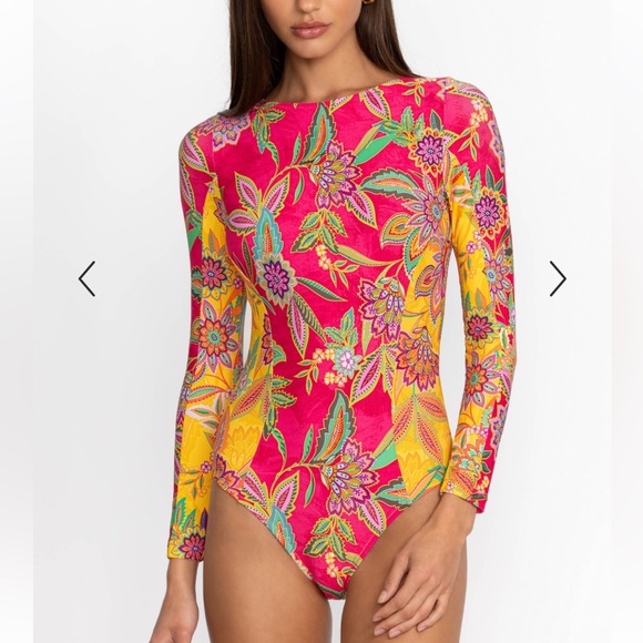 NWT JOHNNY WAS FLAMINGO MIX CUT‑OUT SURF ONE PIECE - Picture 3 of 9